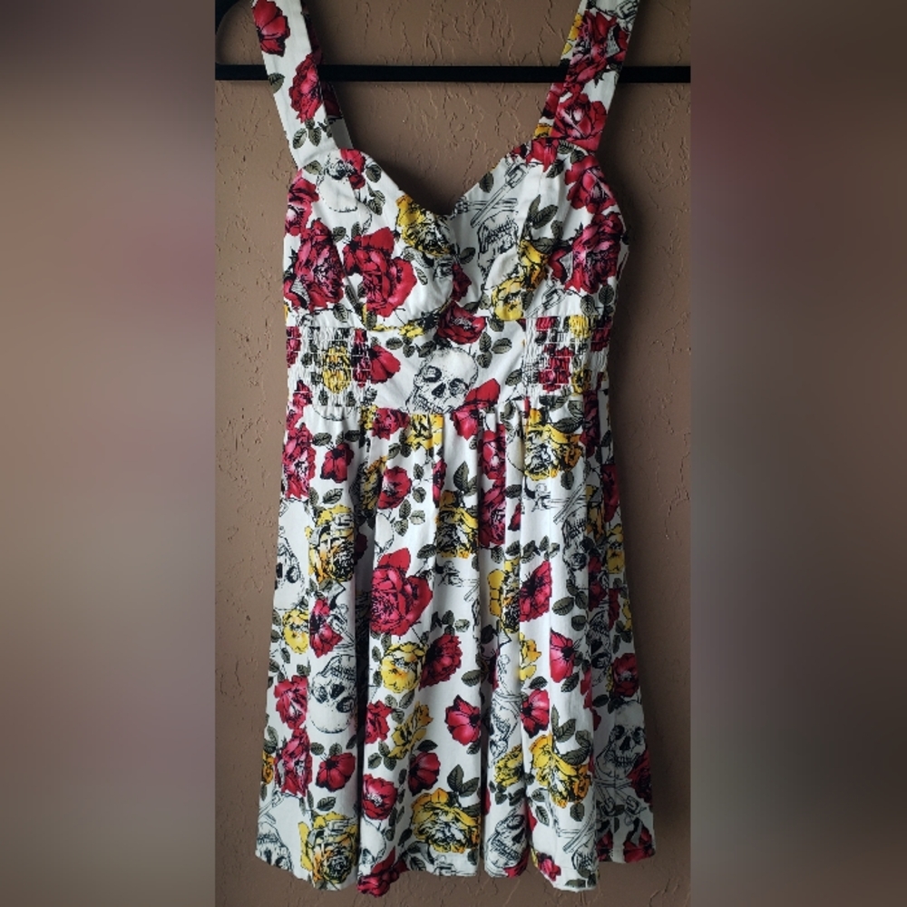 Hot Topic Violent Floral & Skulls Mini Flare Dress Small